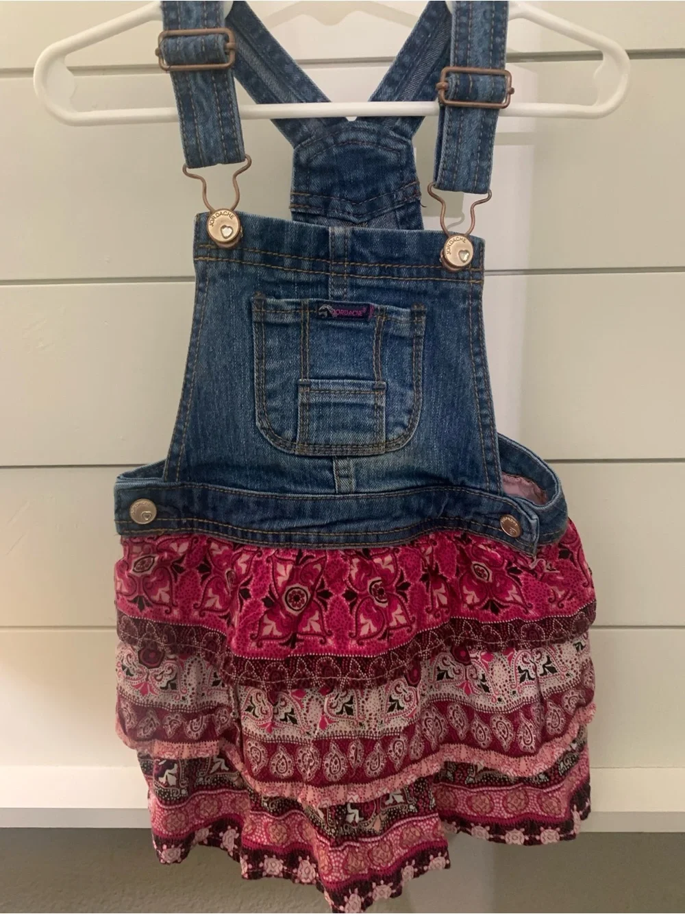 Adorable  Denim Bib Ruffle Skirt Dress - Pink Size 3